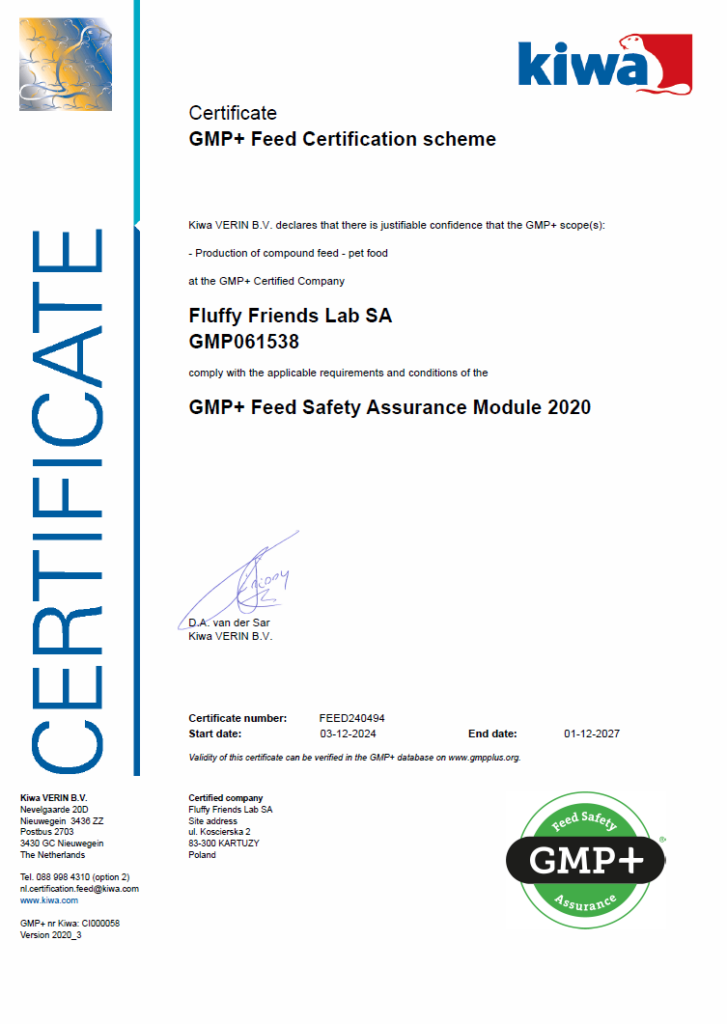 Certyfikat zakładu produkcyjnego GMP+